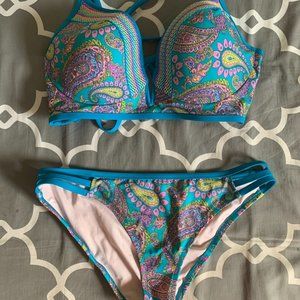 Shade & Shore 2 Set Swimsuit Teal Paisley 34DD large